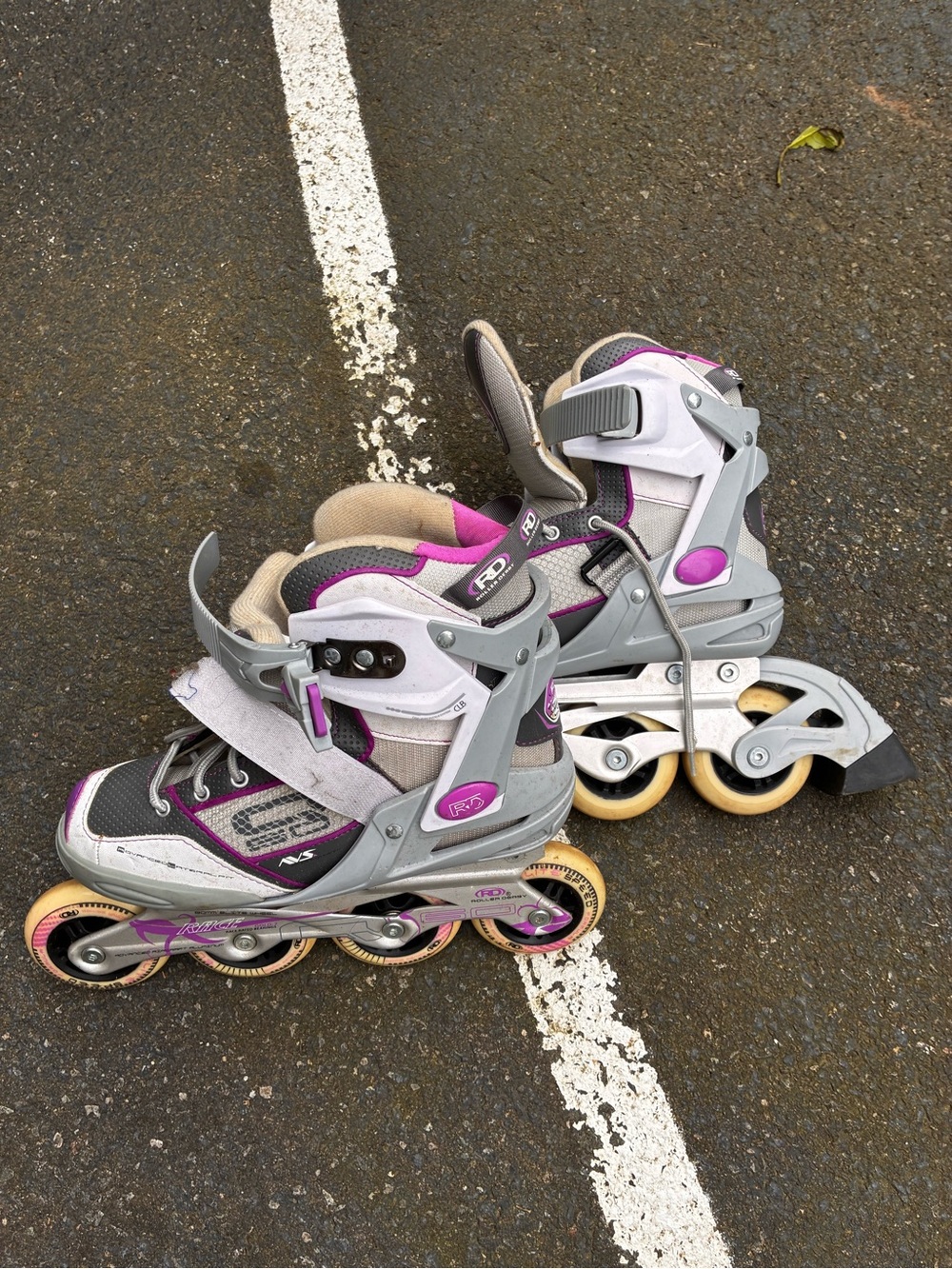 Gray and Purple Adjustable Inline Roller Skates